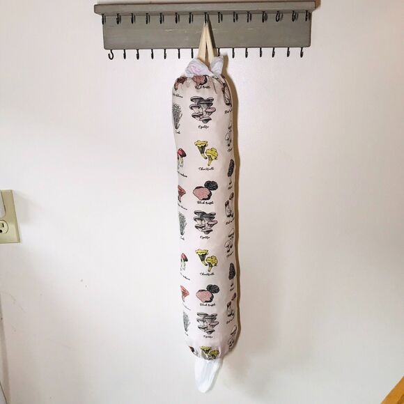 Grocery Bag Holder Plastic Bag Organizer, Navy, Gingham, Mushrooms, Cottage Core - Picture 4 of 8